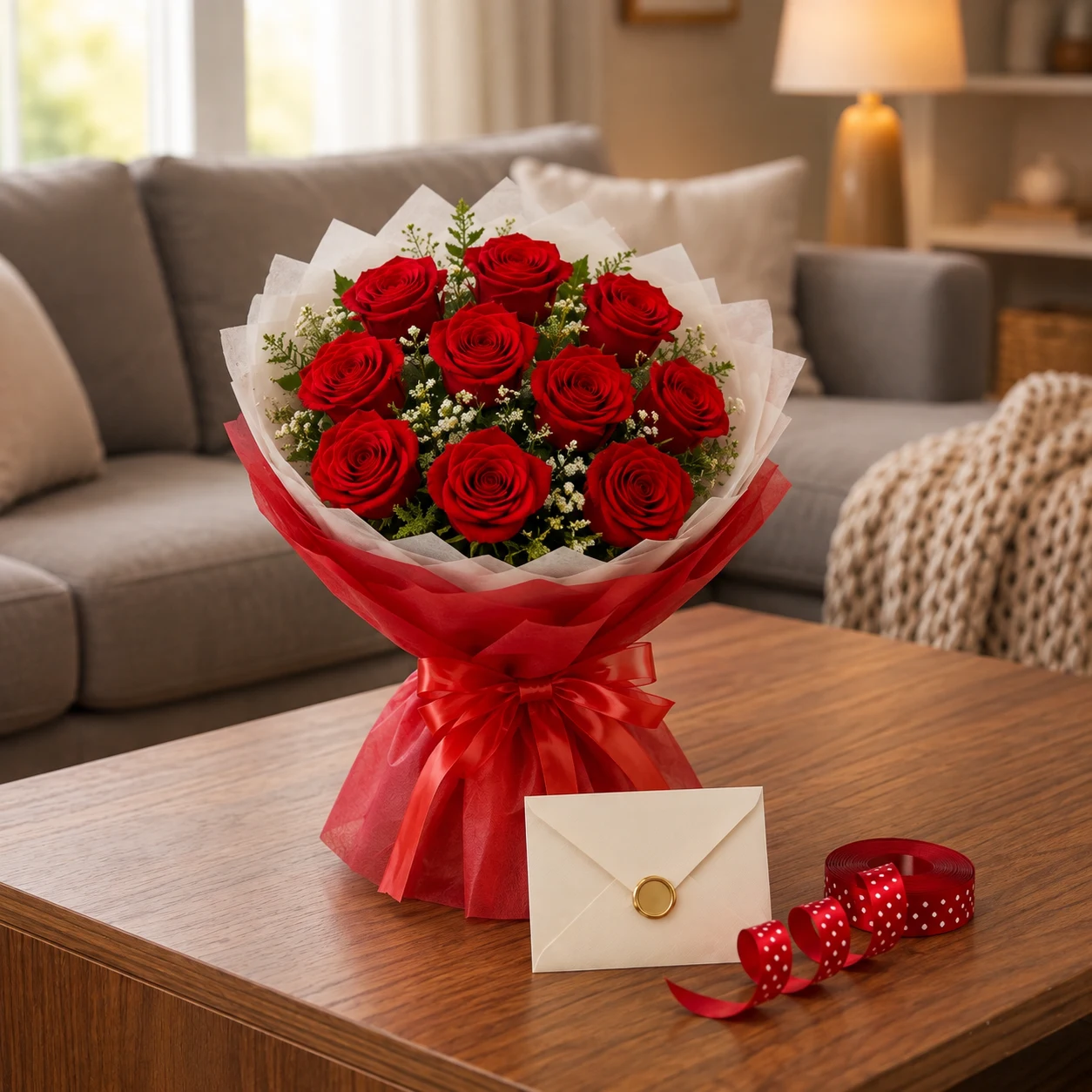 Bouquet of 12 Red Roses Image