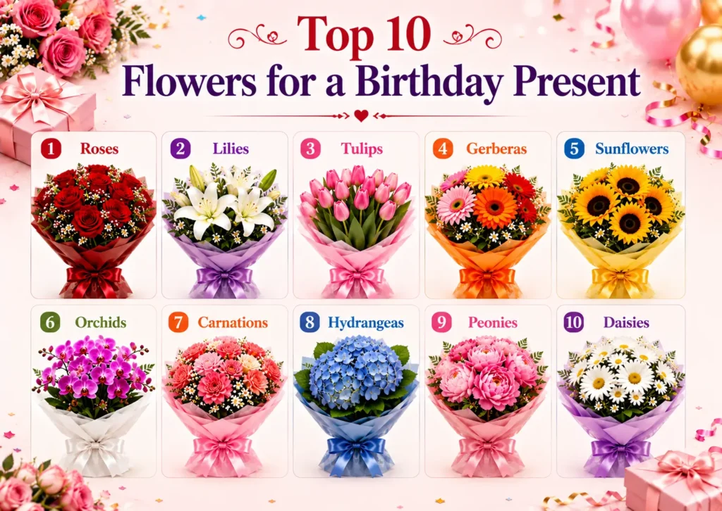 Which Top 10 flowers for a birthday present?